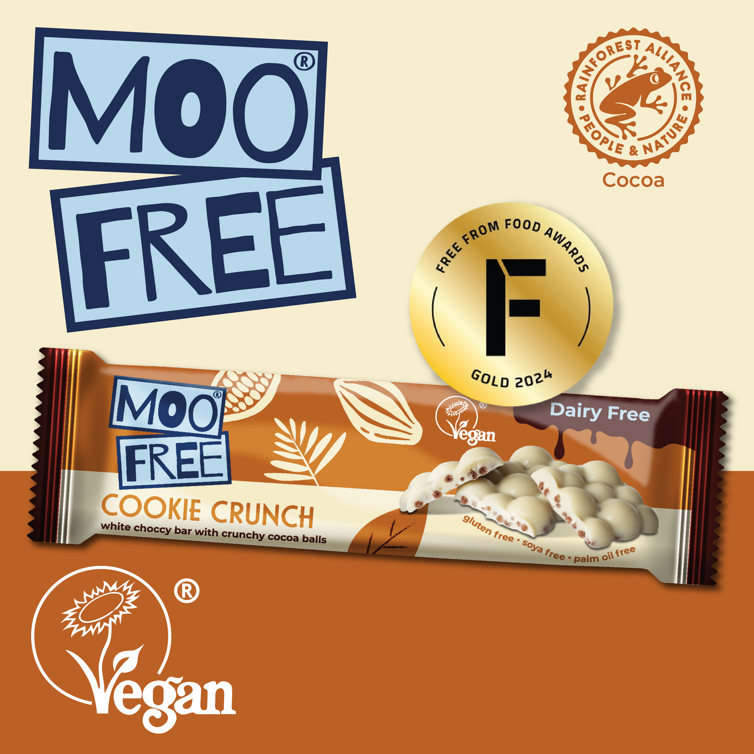 Easter: Dairy Free, Vegan White Chocolate Cookie Easter Egg &amp; Bar | Moo Free (135g)