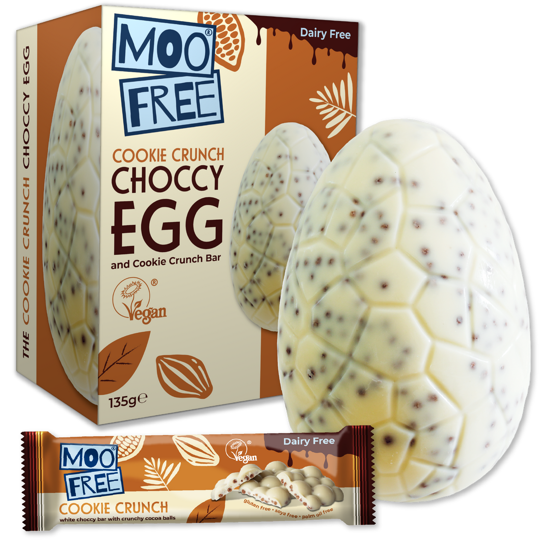 Easter: Dairy Free, Vegan White Chocolate Cookie Easter Egg &amp; Bar | Moo Free (135g)