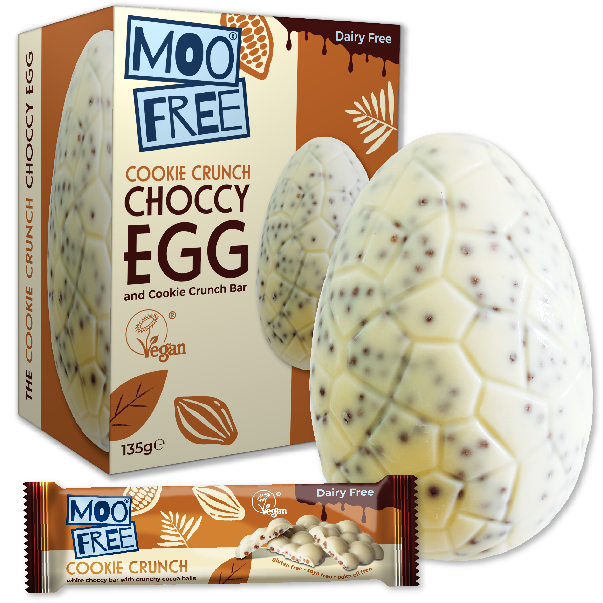 Easter: Dairy Free, Vegan White Chocolate Cookie Easter Egg &amp; Bar | Moo Free (135g)