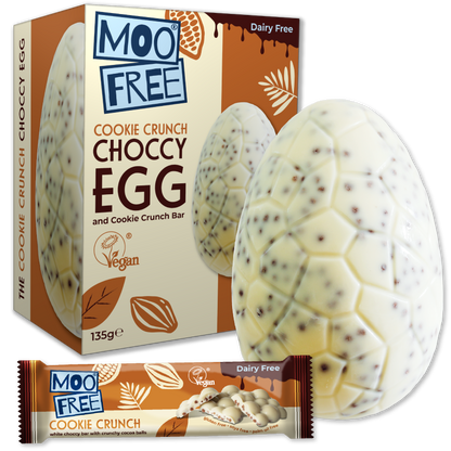 Easter: Dairy Free, Vegan White Chocolate Cookie Easter Egg &amp; Bar | Moo Free (135g)